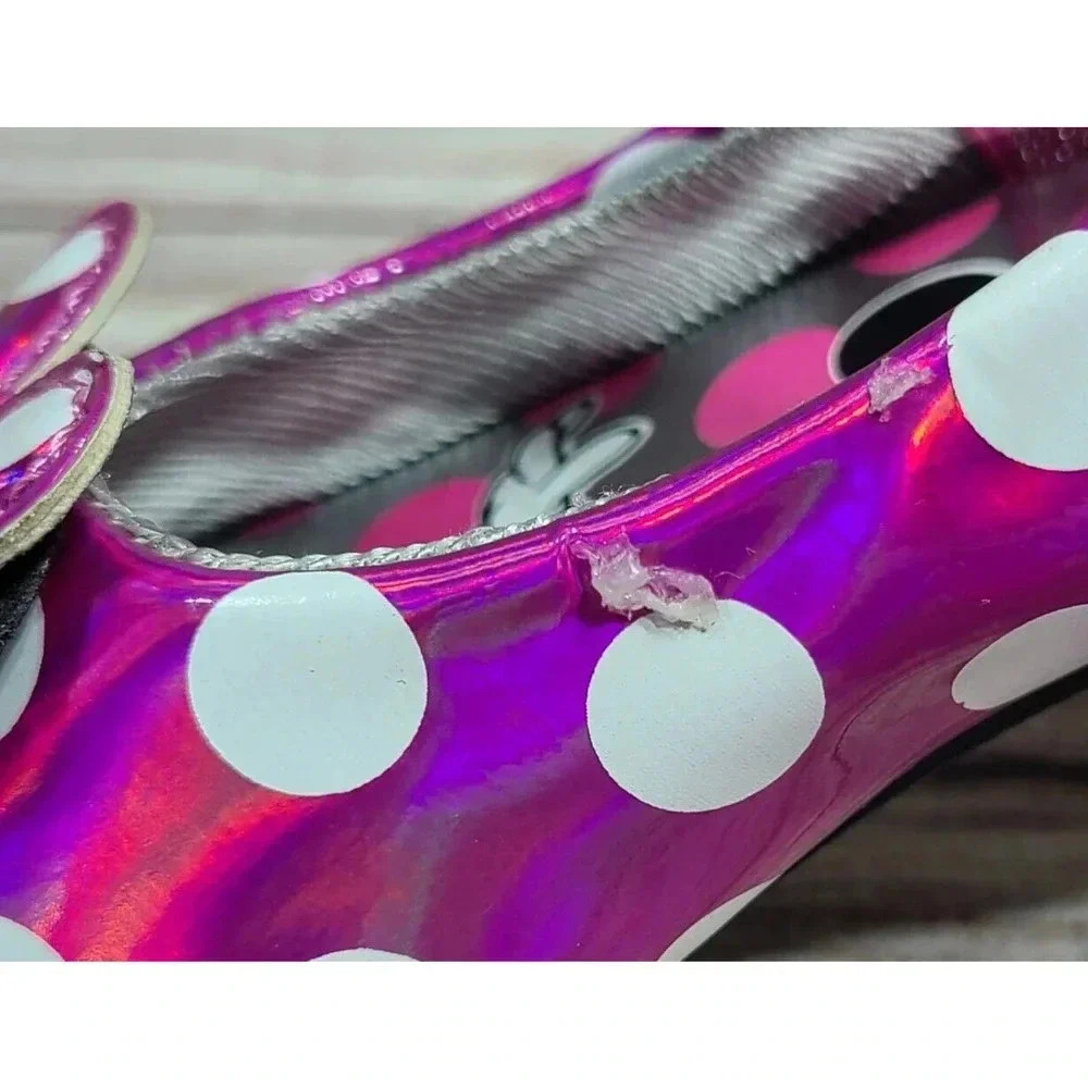 Disney Baby Minnie Mouse Mary Jane Flats Baby Size 4 Pink White Polka Dots Bows - Picture 7 of 7